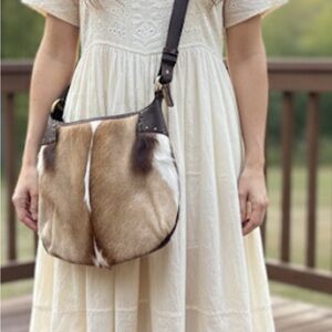 Brown and White Leathe Bag